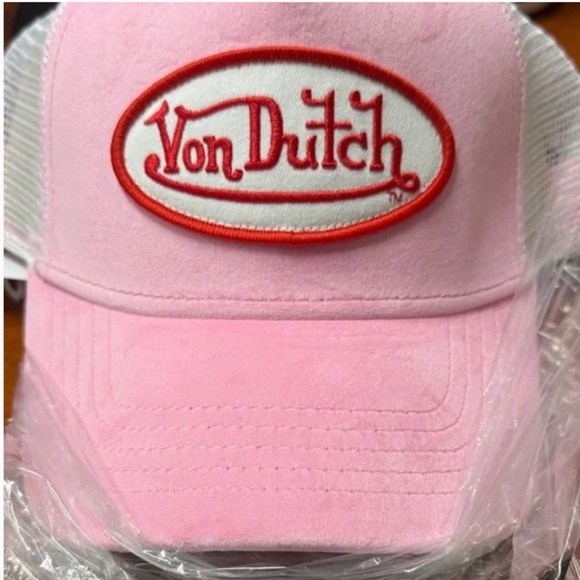NWT Von Dutch Pink & White Velvet Snapback Trucker Hat Baseball Cap - Picture 4 of 11